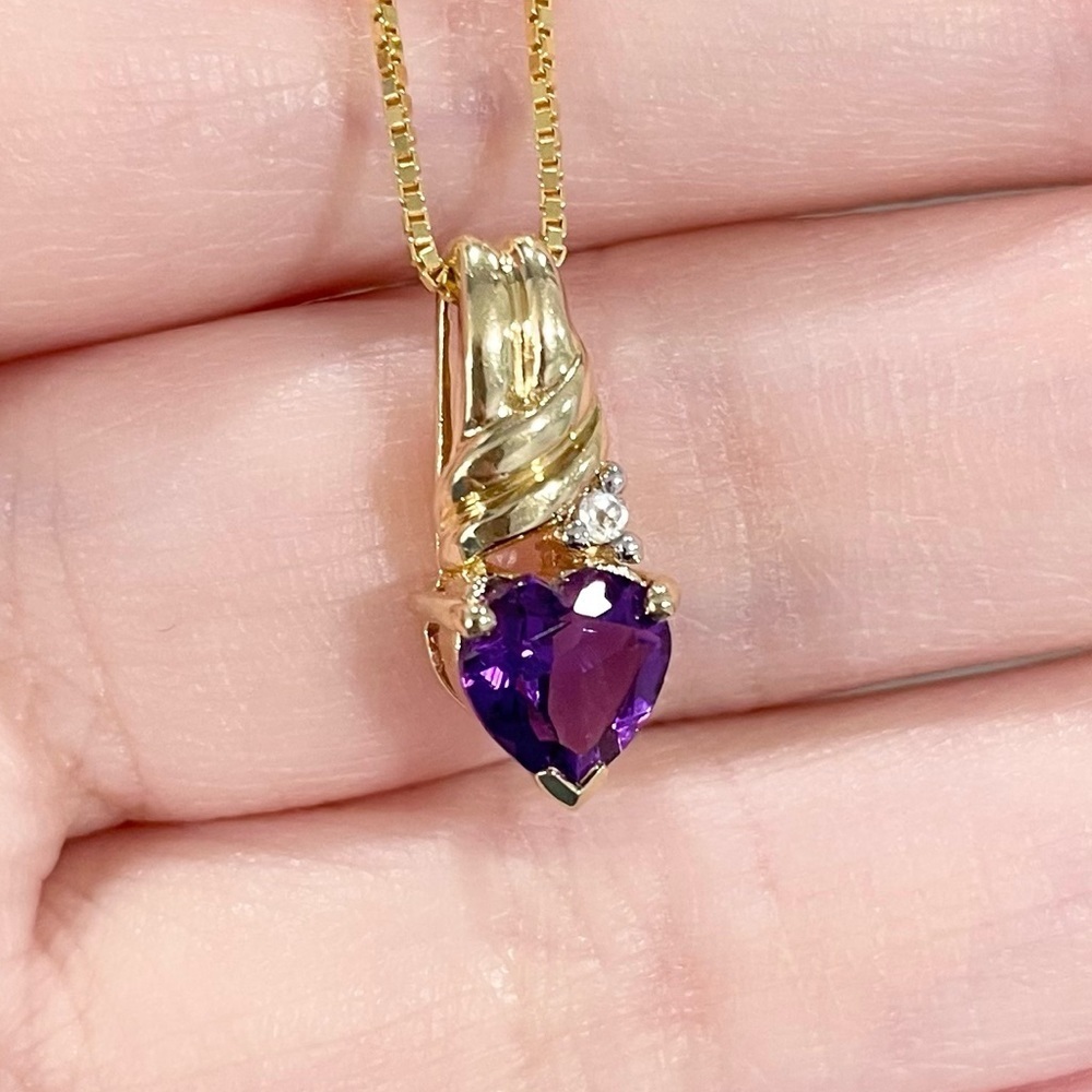 14K Amethyst heart cut dark purple genuine natural petite yellow gold pendant​​​